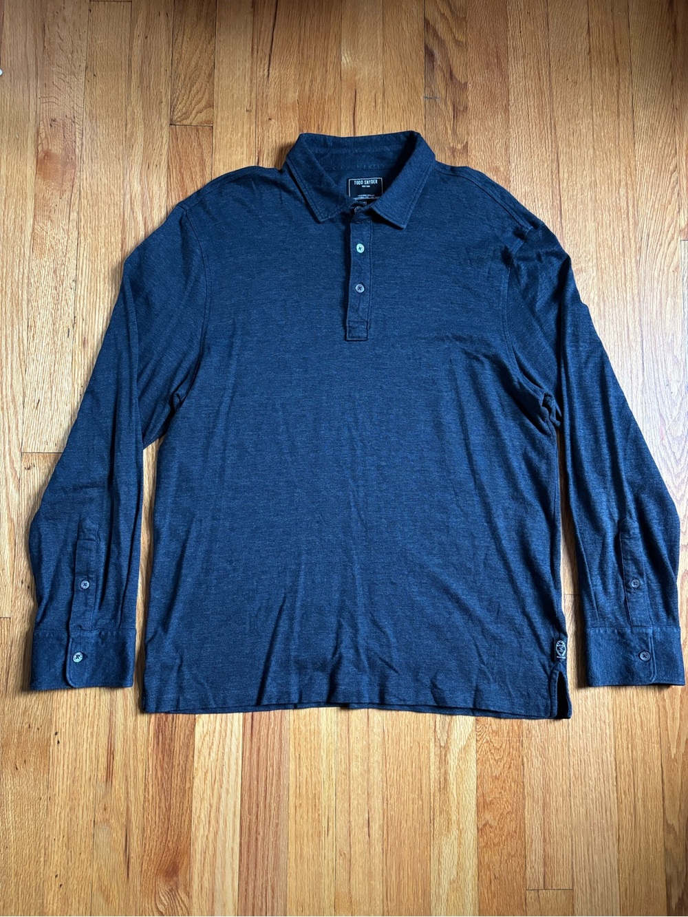 Todd Snyder Navy Pique Long-Sleeve Polo Shirt XL